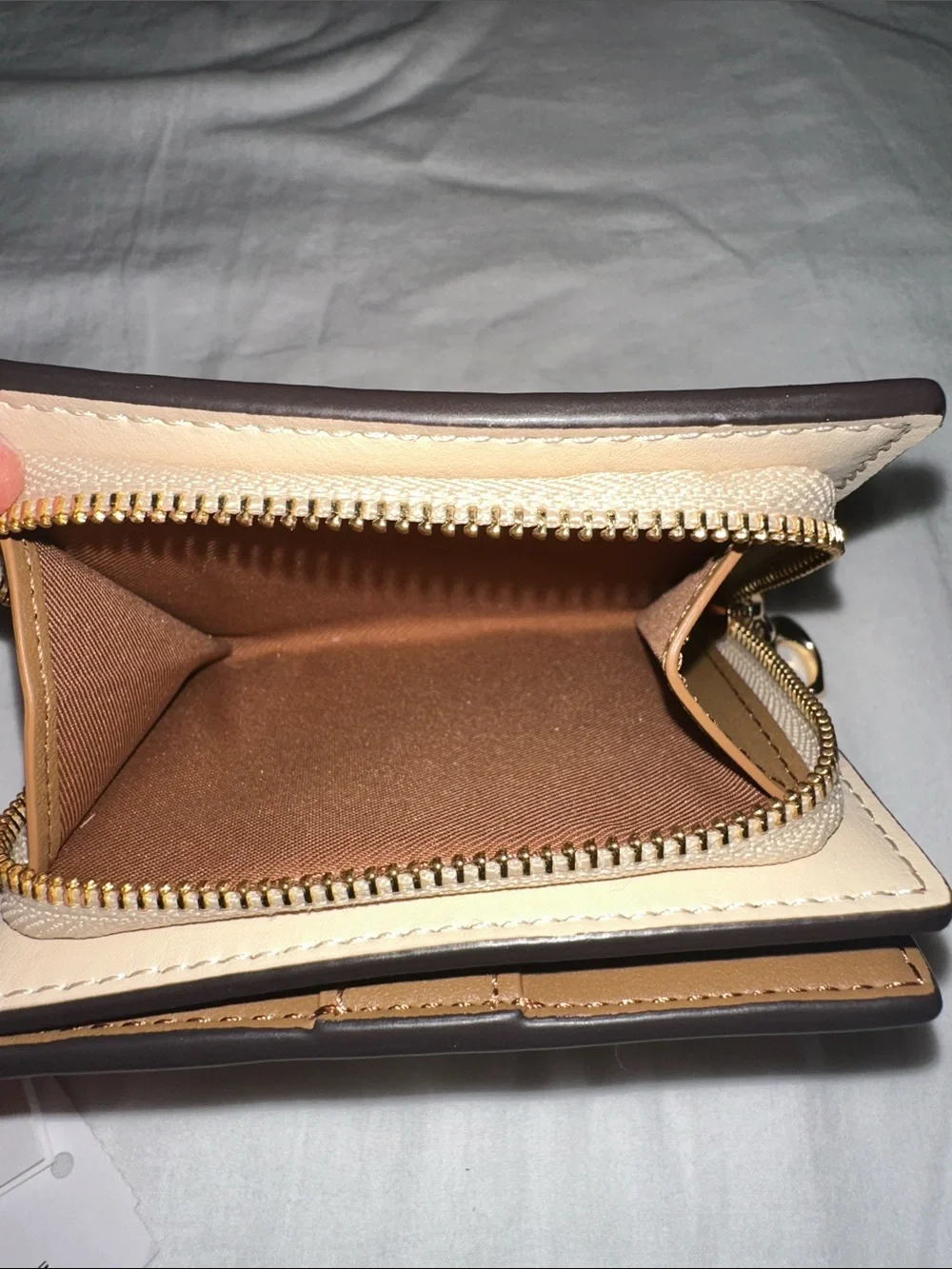 Coach Chalk and Brown Signature Canvas Snap Wallet
